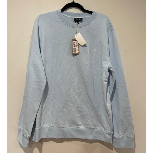 NWT A.P.C Long Sleeve Crew Neck Pullover Rider Sweatshirt Bleu Clair Men Size XL - Picture 1 of 5